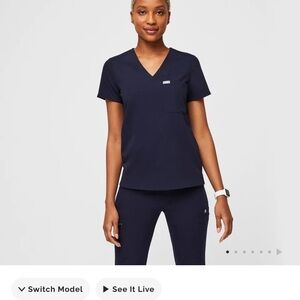 Women's Navy V-Neck Top